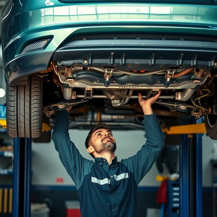 فني متخصص يعمل على نظام العادم